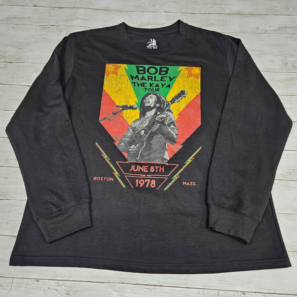 Zion Rootswear Bob Marley Kaya Tour 1978 Boston Mens XXL Black Long Sleeve Shirt
